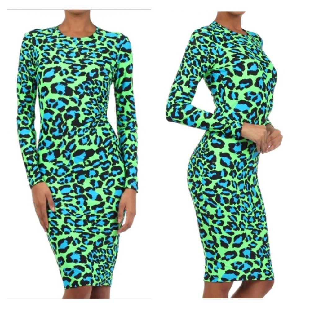 COPY - Green Lime Leopard Animal Print Dress